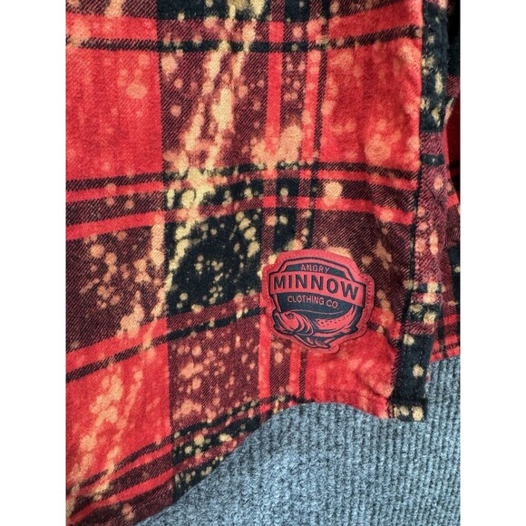 Angry Minnow Vintage Flannel Button Shirt Size Large Red Wonder Woman Plaid - Picture 6 of 10